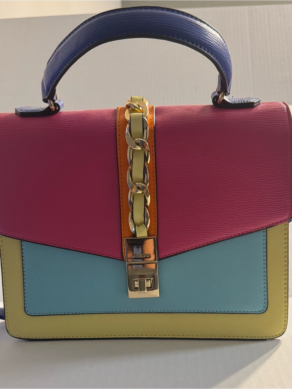 Colorblock Top-Handle Satchel in Pink, Blue & Yellow